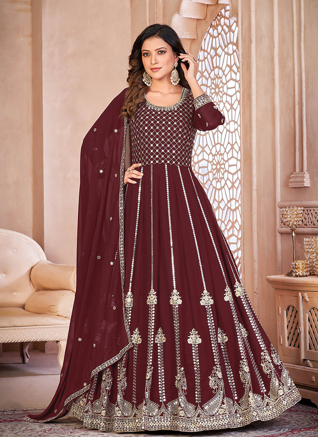 Maroon Traditional Sequence Embroidery Traditional Anarkali Suit