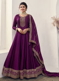 Purple Reshamkari Embroidery Wedding Anarkali Suit