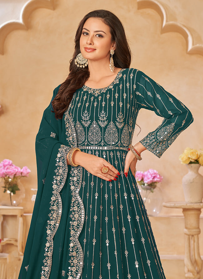 Hatkay Buy Engagement Clothes Dark Green Sequence Embroidery Festive Anarkali Suit Default Title MWS Options 3472150038