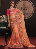 Orange Floral Sequence And Appliqué Embroidery Wedding Saree