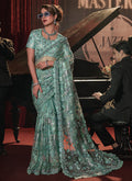 Mint Green Sequence And Appliqué Embroidery Wedding Saree