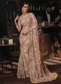 Beige Golden Sequence And Appliqué Embroidery Wedding Saree