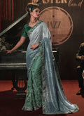 Green Sequence And Appliqué Embroidery Wedding Saree