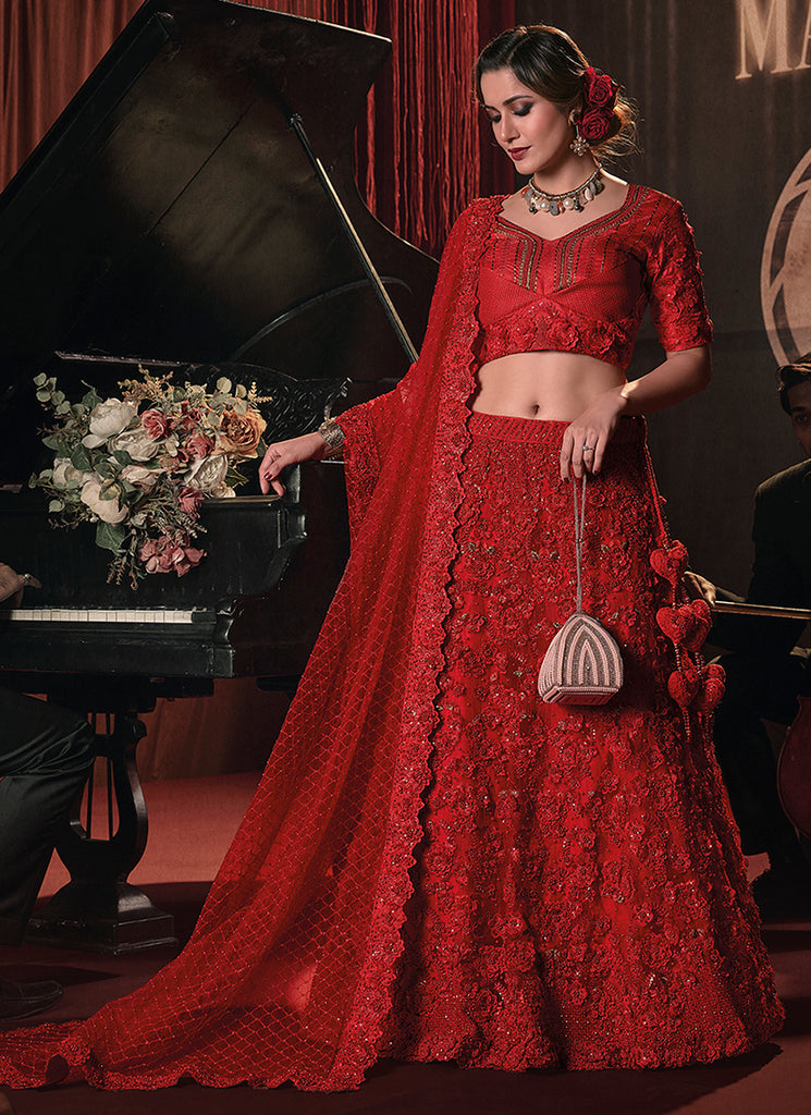 Bridal Red Appliqué Embroidery Lehenga Choli