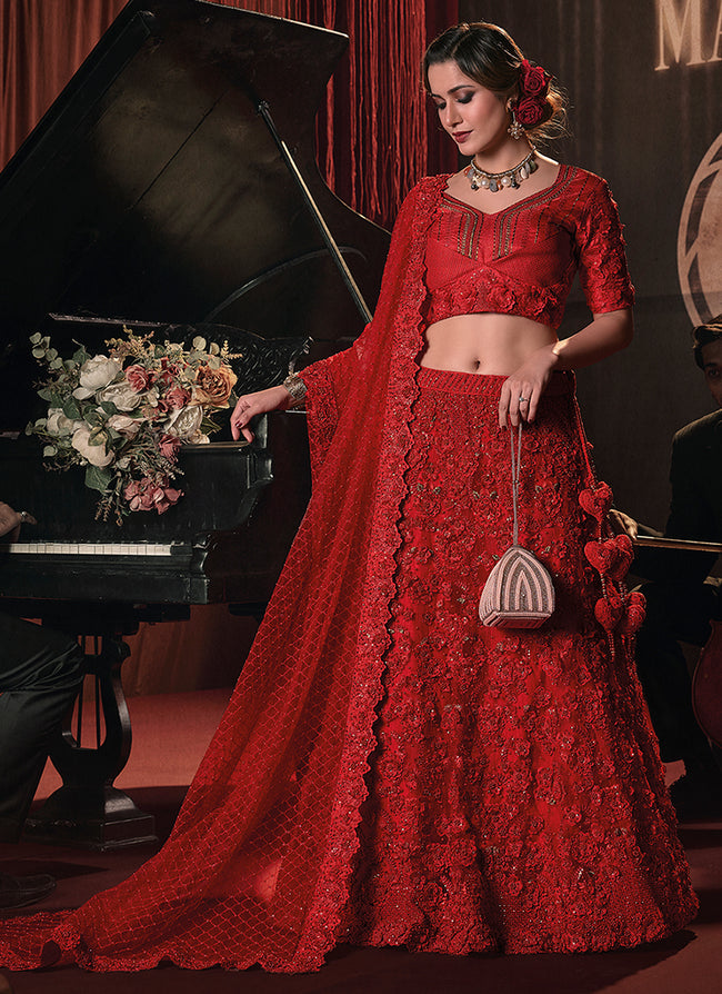 Bridal Red Appliqué Embroidery Lehenga Choli