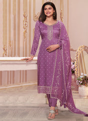 Purple Reshamkari Embroidery Silk Salwar Kameez