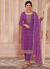 Purple Embroidered Pakistani Pant Style Suit