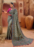 Olive Green And Pink Multi Embroidery Traditional Silk Saree