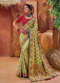 Green And Red Multi Embroidery Traditional Silk Saree