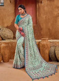 Green And Blue Multi Embroidery Traditional Silk Saree