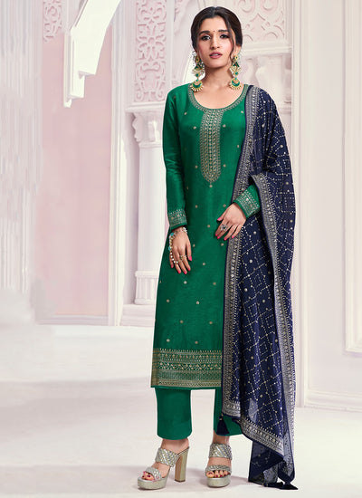 Green And Blue Embroidery Pakistani Pant Suit
