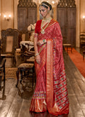 Bridal Red Ikat Printed Patola Silk Saree