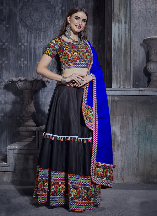 Black And Blue Kutchi Embroidered Rajwadi Chaniya Choli