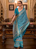 Azure Blue Ikat Printed Patola Silk Saree