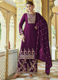 Deep Wine Multi Embroidery Festive Palazzo Suit