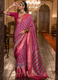 Magenta Ikat Printed Patola Silk Saree