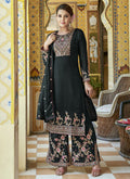 Charcoal Blue Multi Embroidery Festive Palazzo Suit