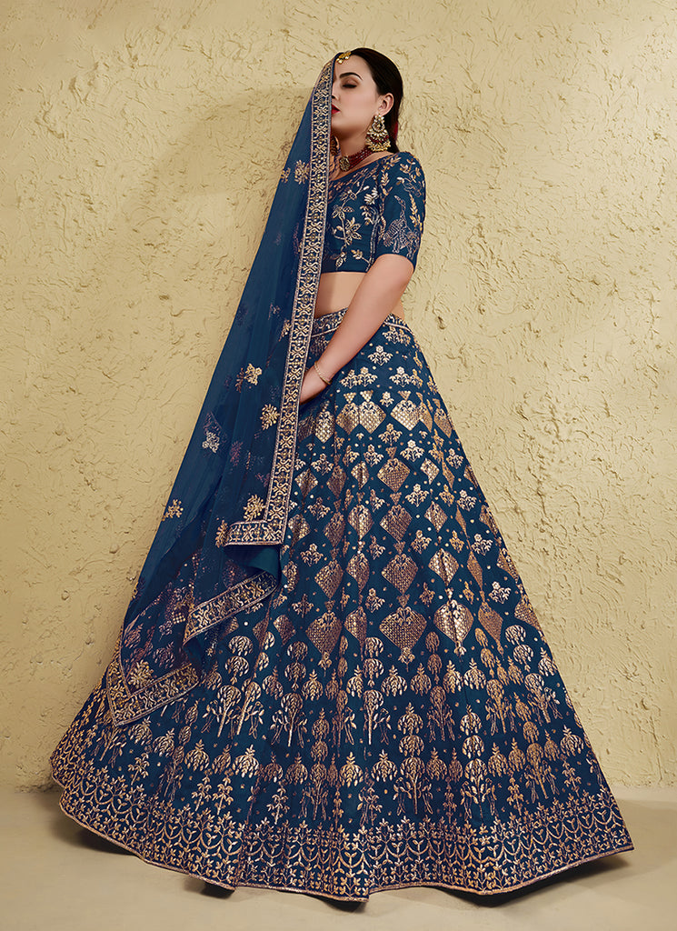 Blue Embroidery Wedding Lehenga Choli
