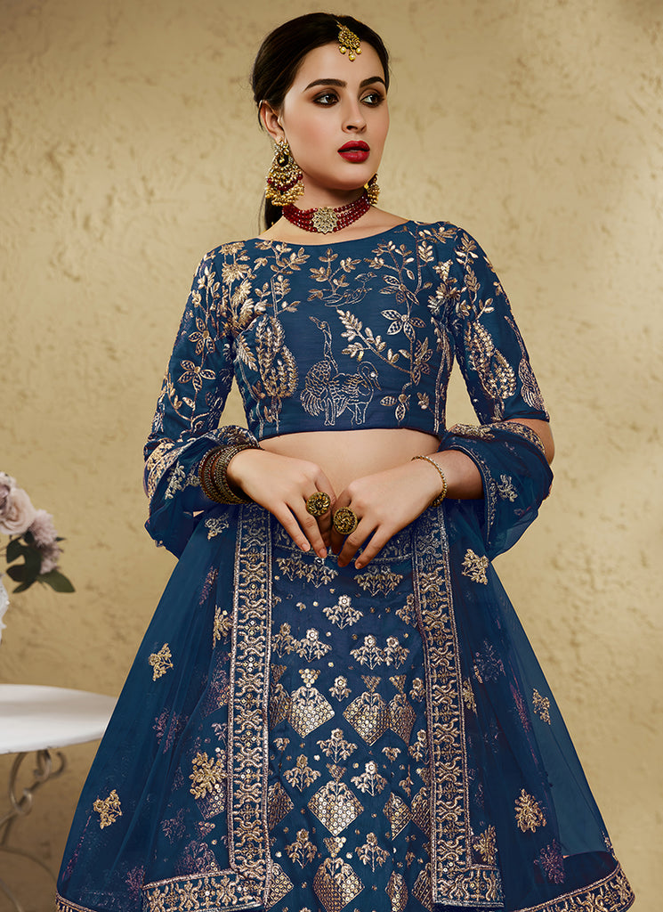 Blue Embroidery Wedding Lehenga Choli