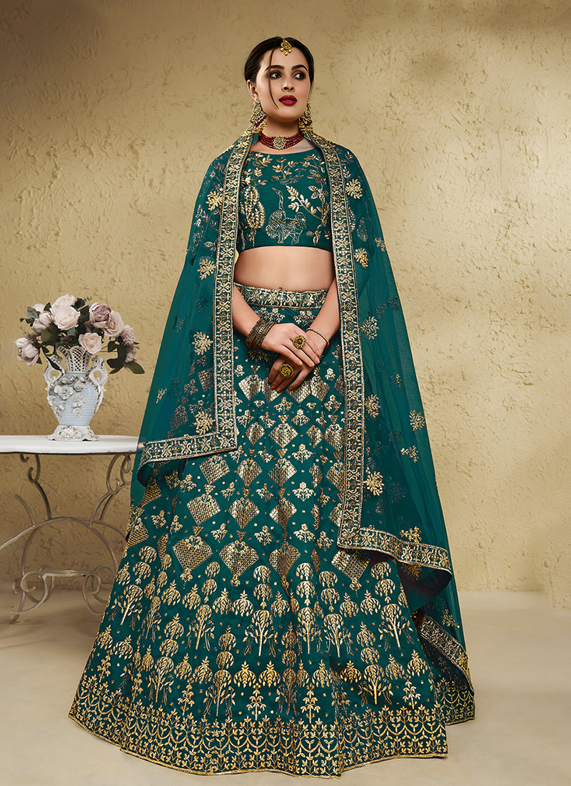 Teal Green Designer Embroidered Wedding Lehenga Choli