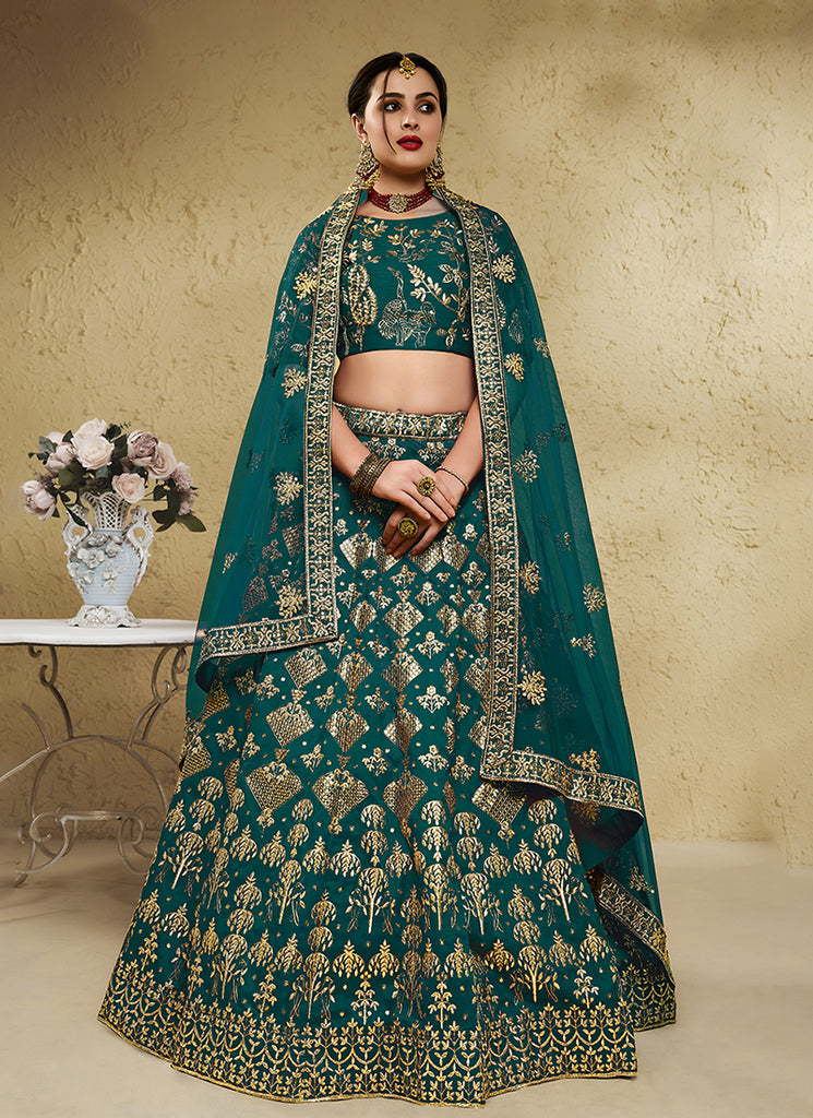 Teal Green Designer Embroidered Wedding Lehenga Choli