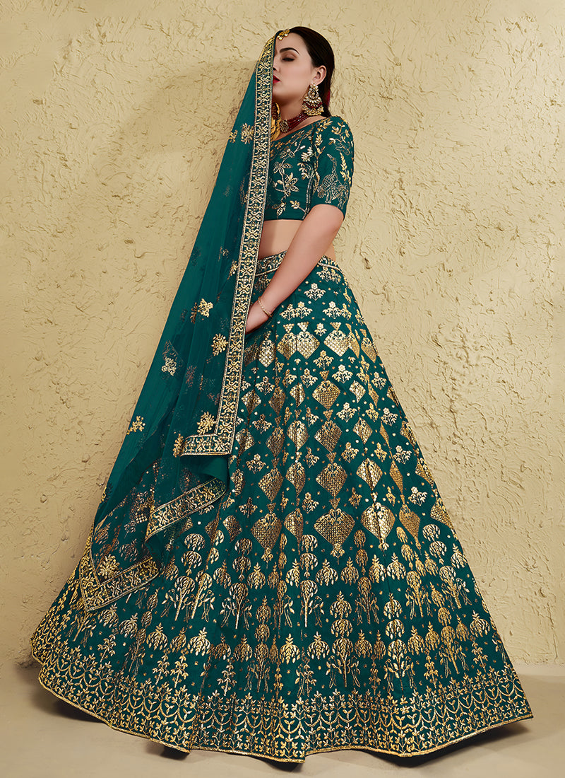 Teal Green Designer Embroidered Wedding Lehenga Choli