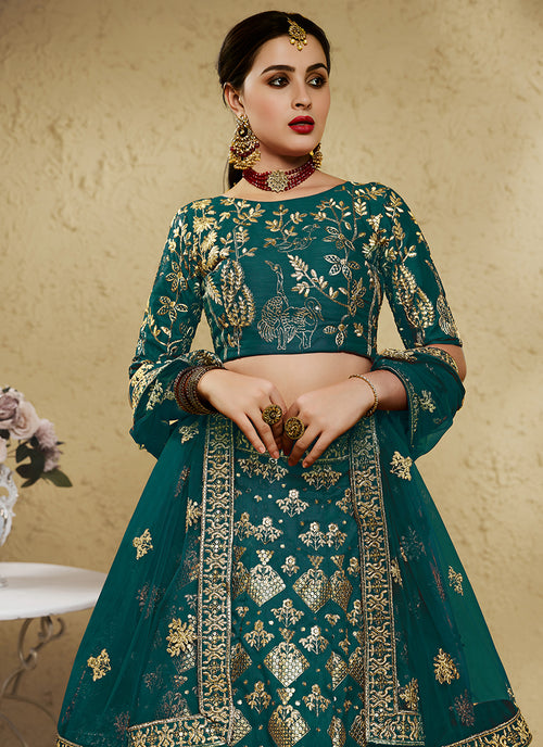 Teal Green Designer Embroidered Wedding Lehenga Choli