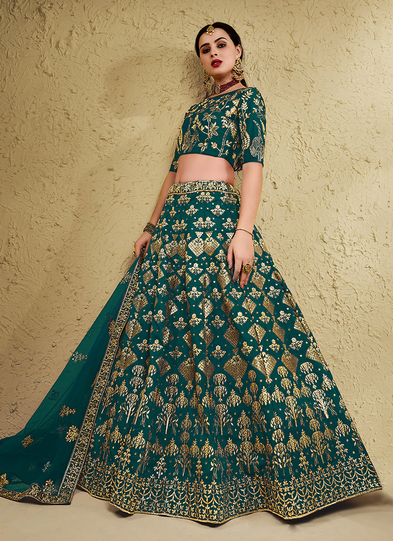 Teal Green Designer Embroidered Wedding Lehenga Choli