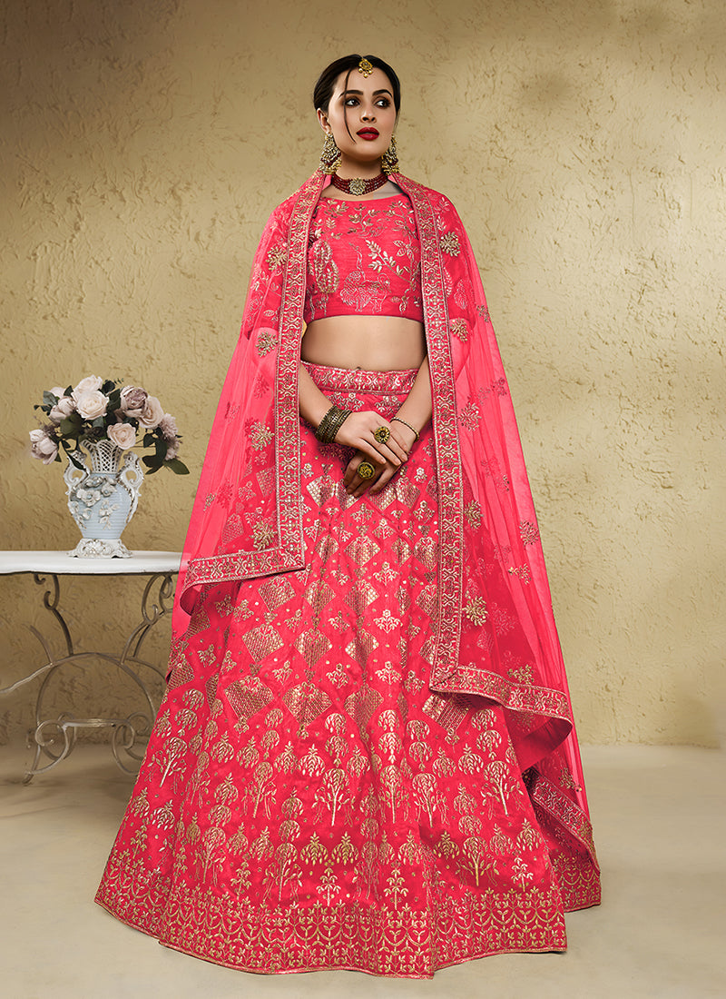 Peach Embroidery Wedding Lehenga Choli