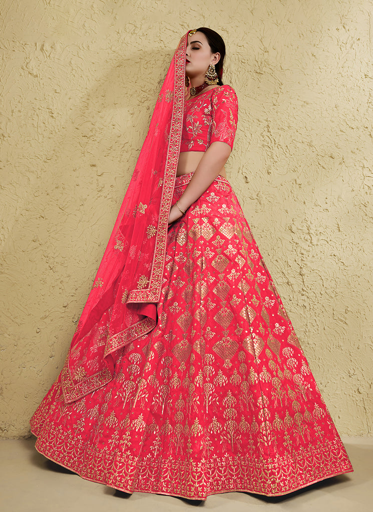 Peach Designer Embroidered Wedding Lehenga Choli