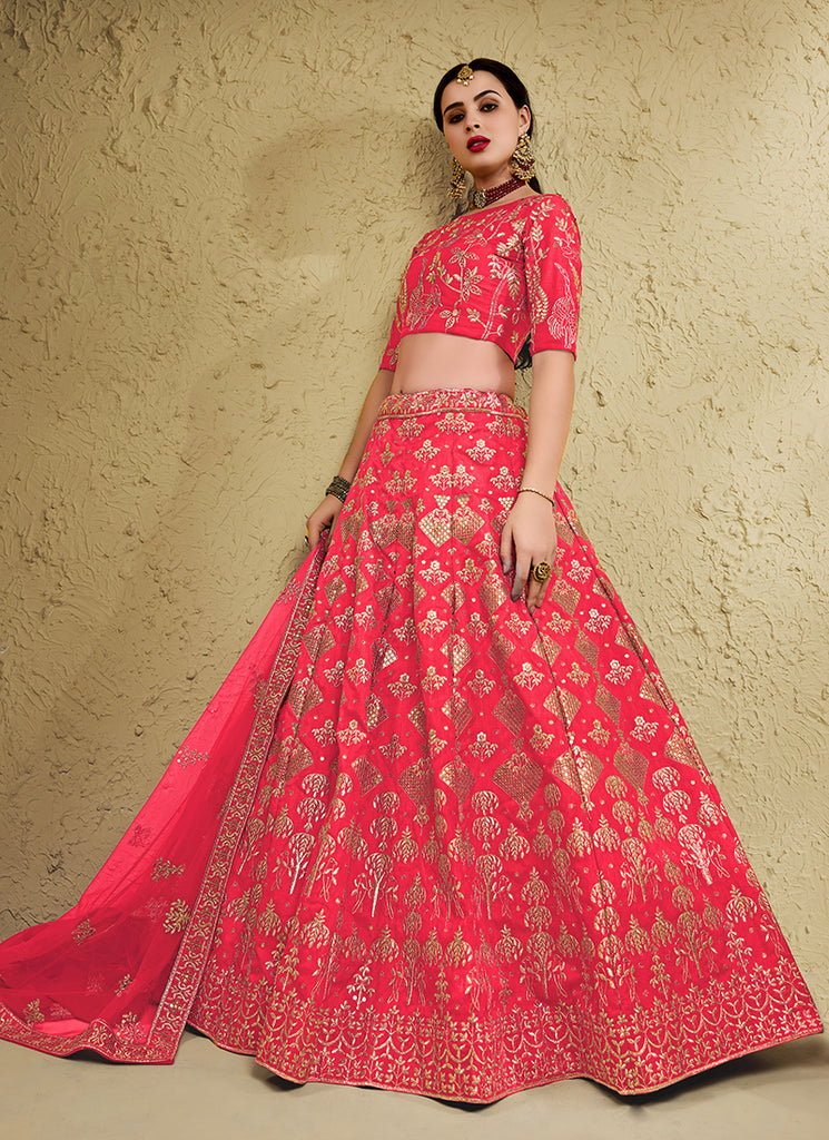 Peach Designer Embroidered Wedding Lehenga Choli