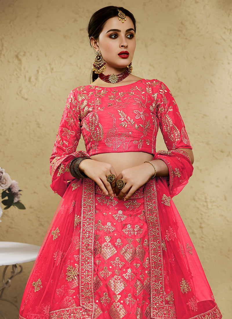 Peach Designer Embroidered Wedding Lehenga Choli