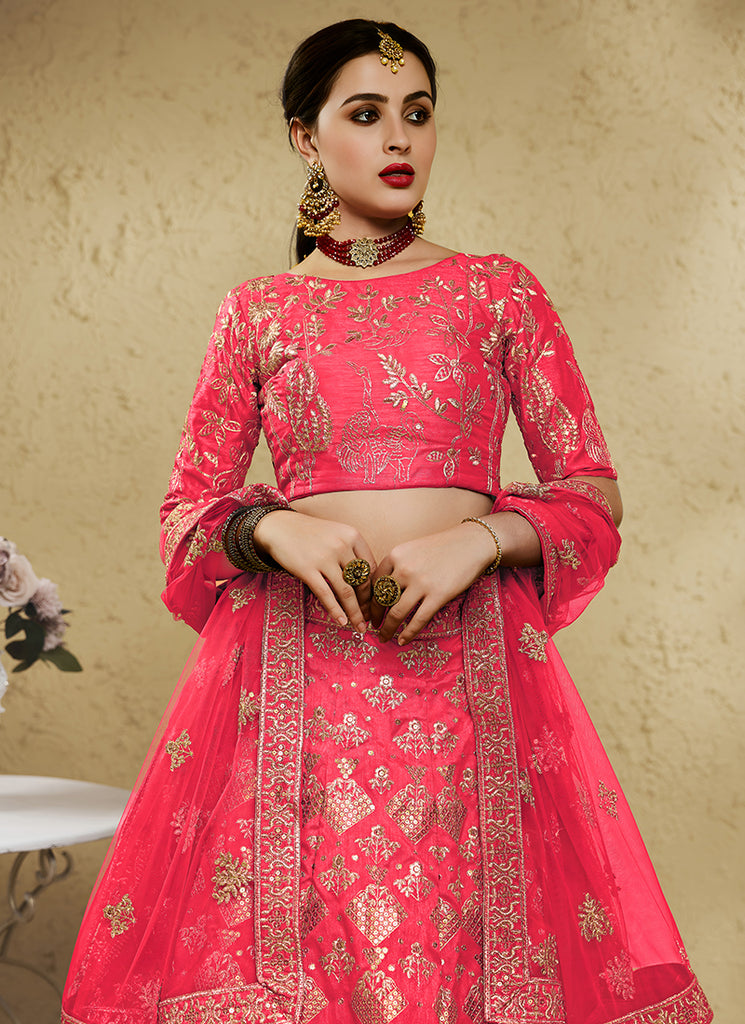 Peach Designer Embroidered Wedding Lehenga Choli