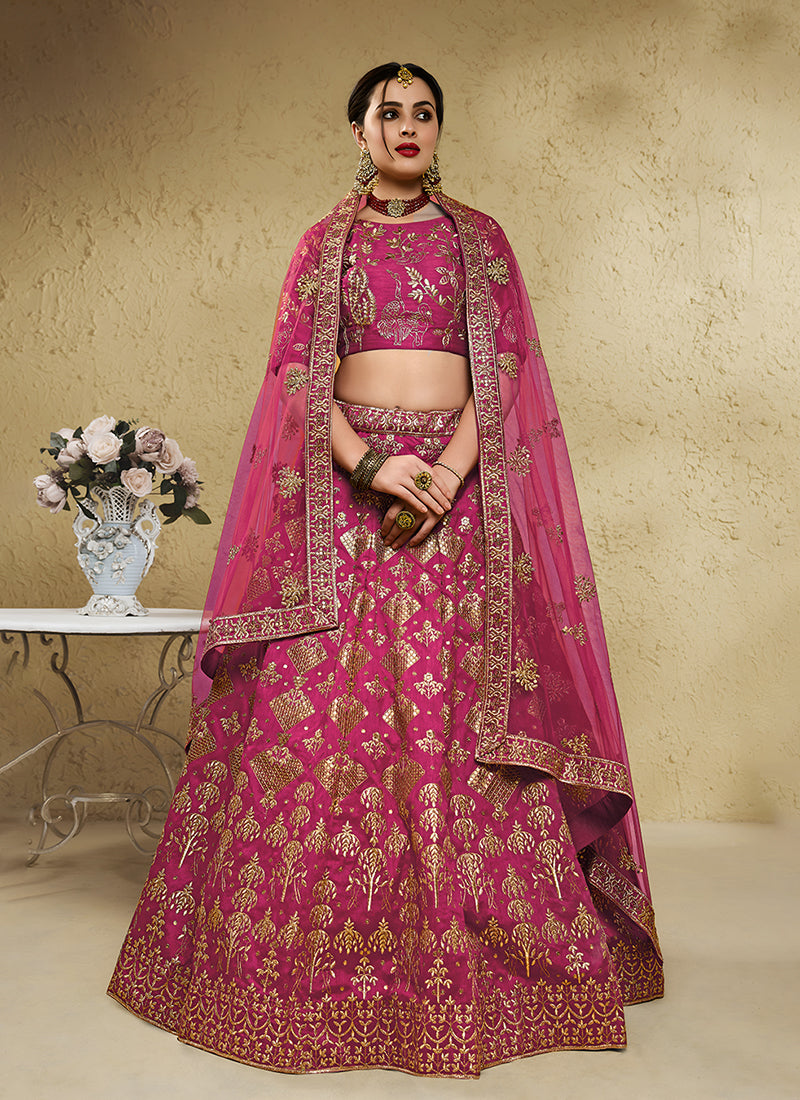 Rich Pink Embroidered Wedding Lehenga Choli