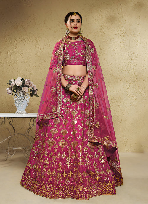 Rich Pink Embroidered Wedding Lehenga Choli