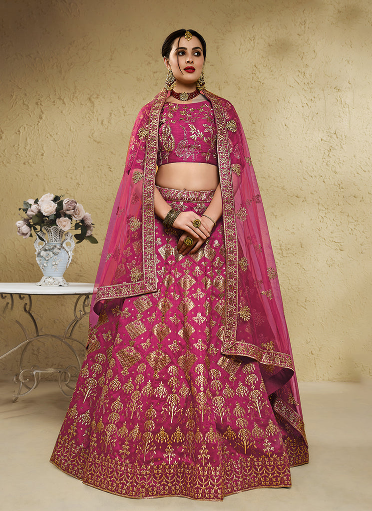 Rich Pink Embroidered Wedding Lehenga Choli