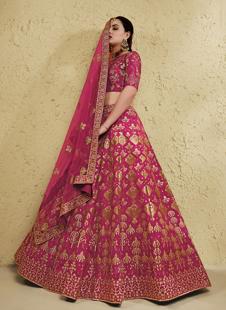 Rich Pink Embroidered Wedding Lehenga Choli
