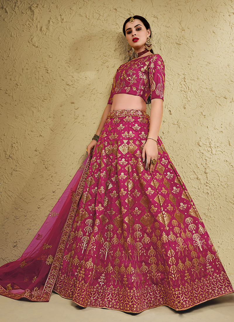Rich Pink Embroidered Wedding Lehenga Choli