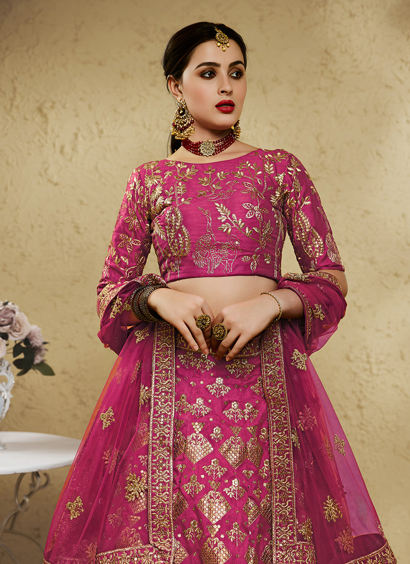 Rich Pink Embroidered Wedding Lehenga Choli