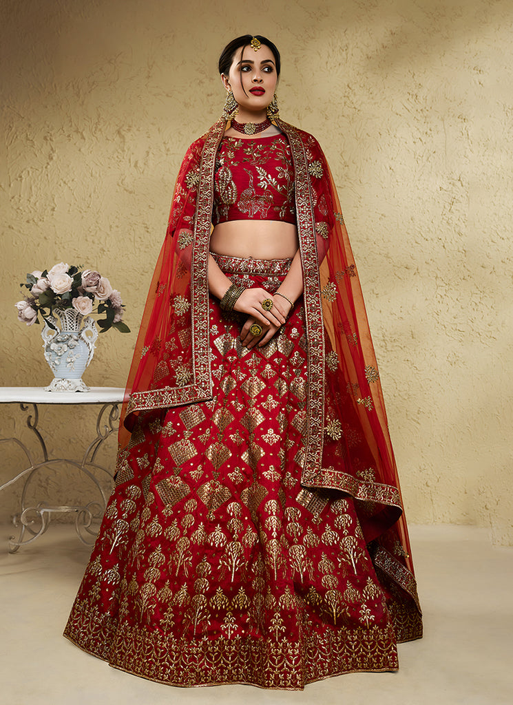 Bridal Red Embroidered Wedding Lehenga Choli