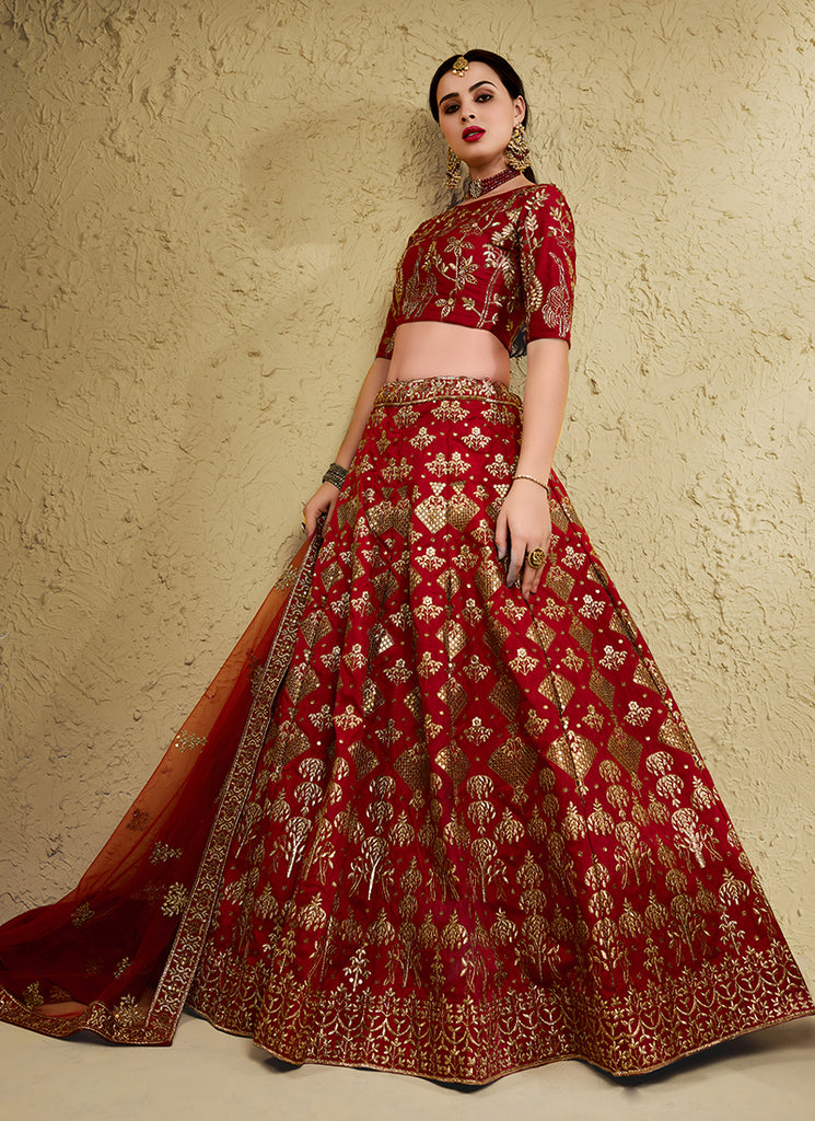 Bridal Red Embroidered Wedding Lehenga Choli