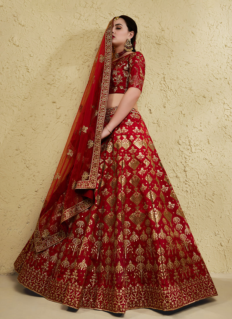 Bridal Red Embroidered Wedding Lehenga Choli