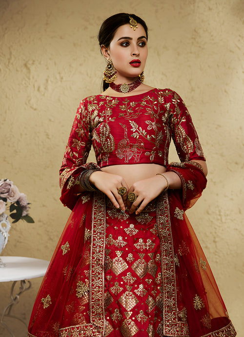 Bridal Red Embroidered Wedding Lehenga Choli