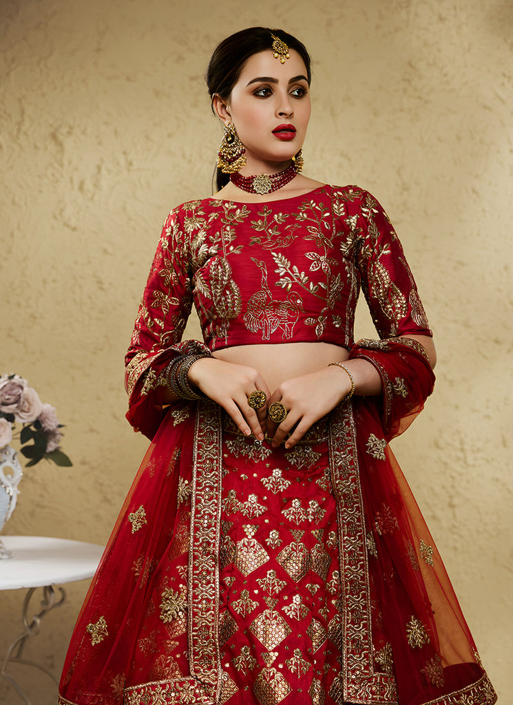 Bridal Red Embroidered Wedding Lehenga Choli