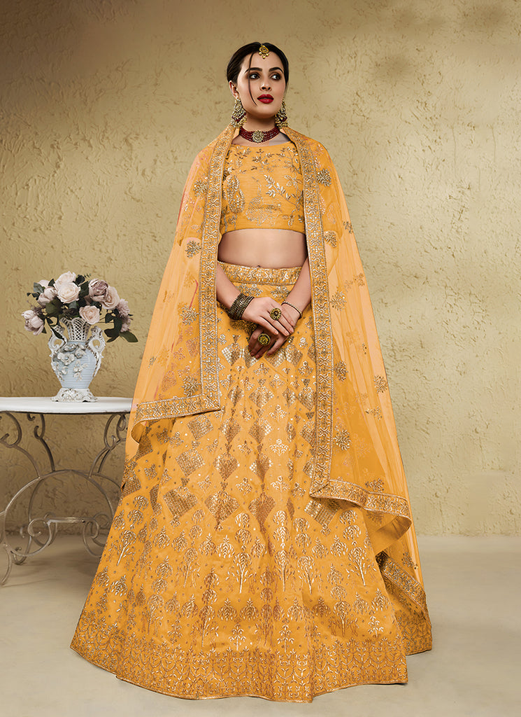 Yellow Designer Embroidered Wedding Lehenga Choli