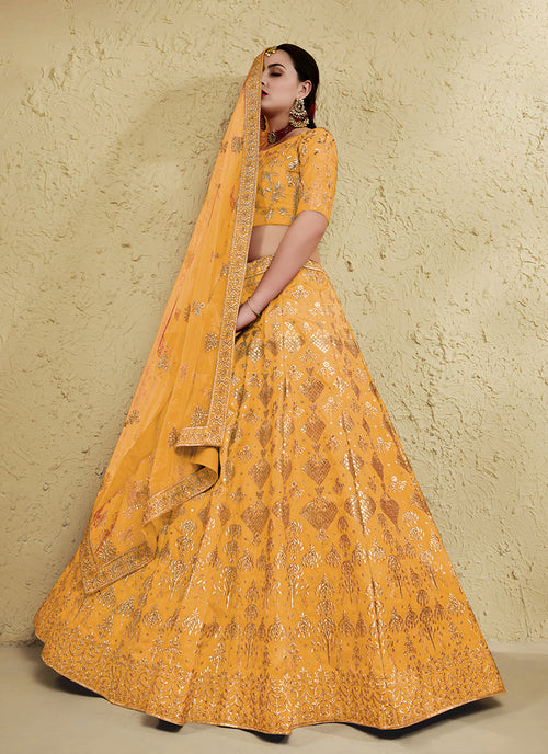 Yellow Designer Embroidered Wedding Lehenga Choli
