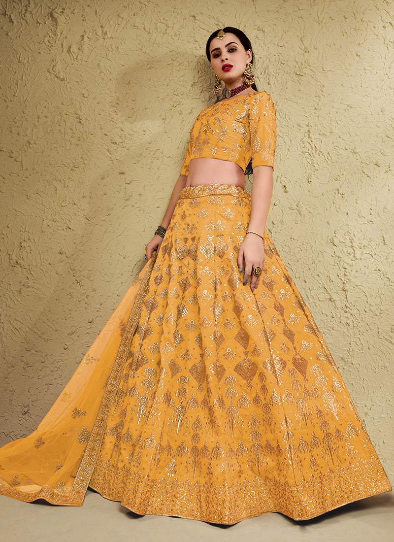 Yellow Designer Embroidered Wedding Lehenga Choli