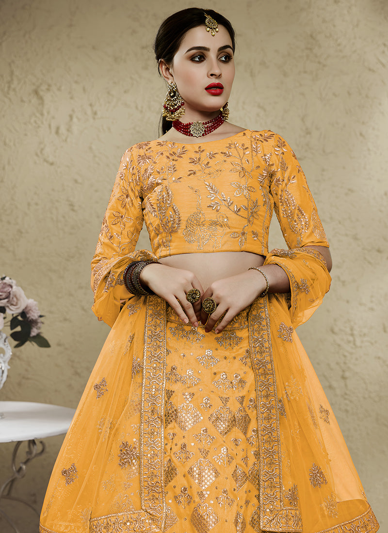 Yellow Designer Embroidered Wedding Lehenga Choli