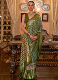 Mehendi Green Ikat Printed Patola Silk Saree