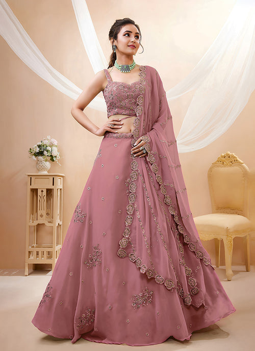 Blush Pink Embroidered Georgette Lehenga Choli